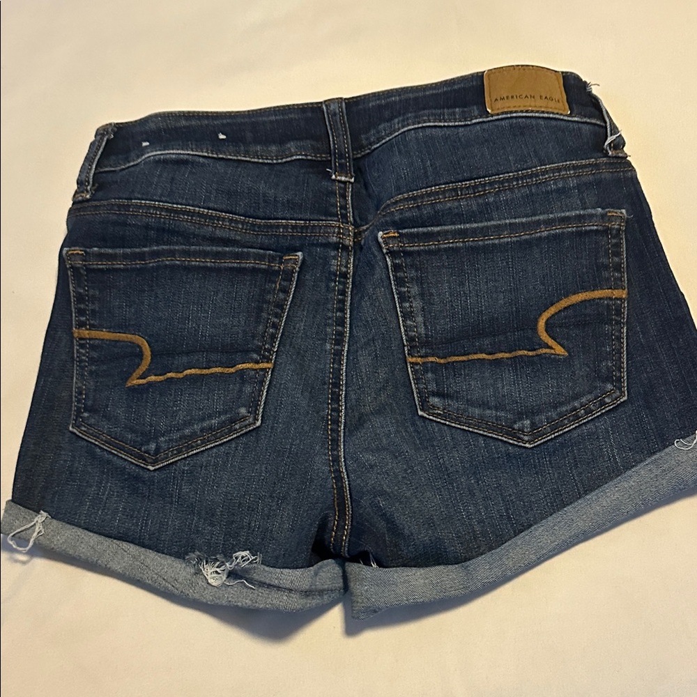 American Eagle Outfitters Hi Rise Shortie Dark Blue Jean Shorts